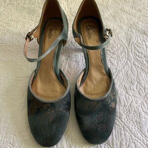 European made teal pumps. All man made material. Size 38. Ankle strap.